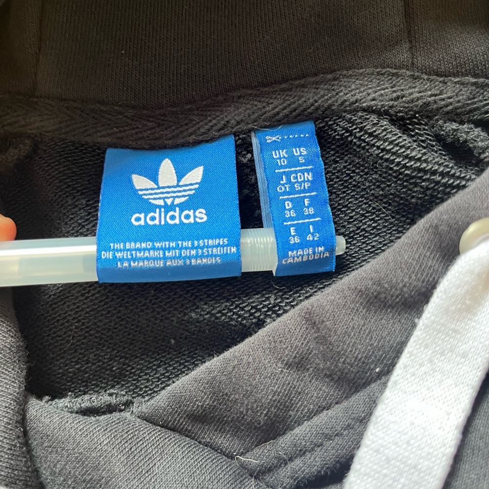 Adidas Women's Cropped Hoodie Size Small Black White Firebird Long Sleeve - Picture 3 of 8
